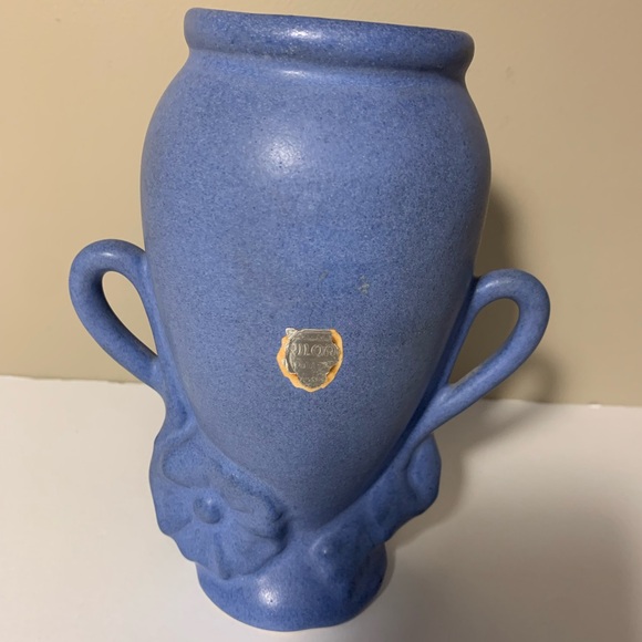 Vintage Niloak Pottery Vase Blue Ornate 7 inches tall as is - Picture 10 of 12